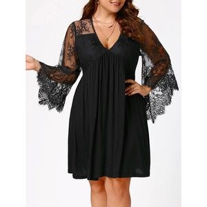 NWT Casual Solid Color V-Neck Lace Mini Dress